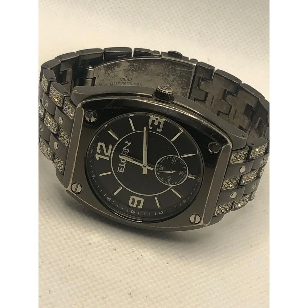 Elgin FG9752 Men's Silver Stainless Steel Analog Black Dial Quartz Watch KS126